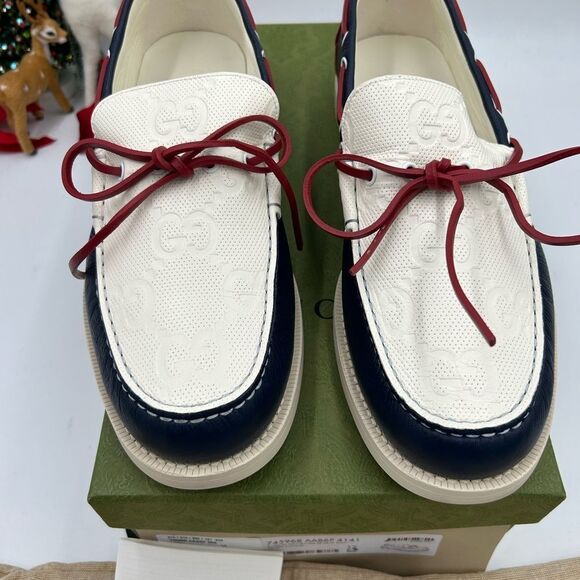 Men’s Gucc calf Leather GG embossed boat shoes size 12 made in Italy - Picture 8 of 9